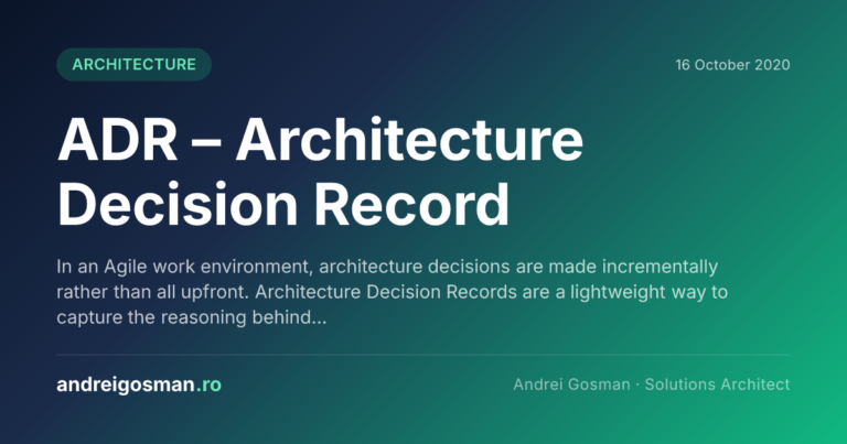 In an Agile work environment, architecture decisions are made incrementally rather than all upfront. Architecture Decision Records are a lightweight way to capture the reasoning behind…