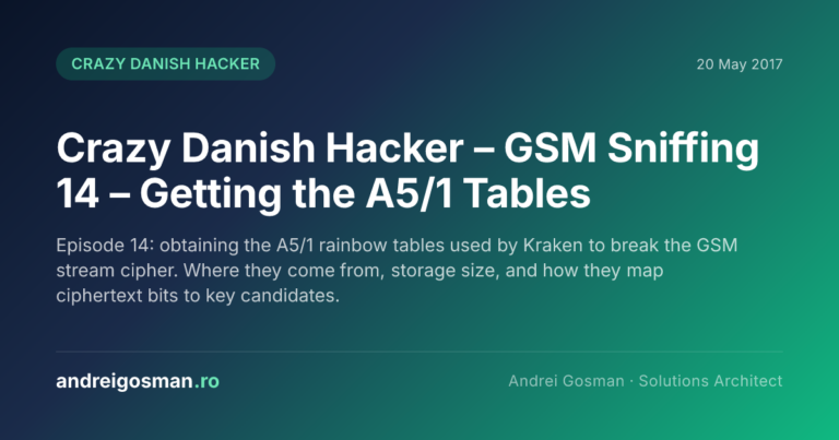 Episode 14: obtaining the A5/1 rainbow tables used by Kraken to break the GSM stream cipher. Where they come from, storage size, and how they map ciphertext bits to key candidates.