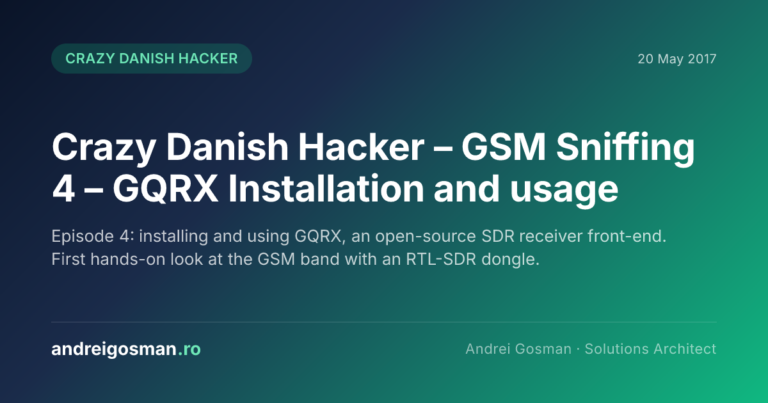 Episode 4: installing and using GQRX, an open-source SDR receiver front-end. First hands-on look at the GSM band with an RTL-SDR dongle.