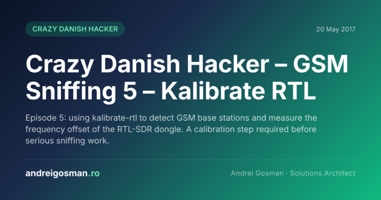 Episode 5: using kalibrate-rtl to detect GSM base stations and measure the frequency offset of the RTL-SDR dongle. A calibration step required before serious sniffing work.