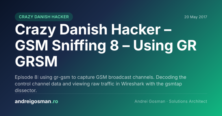 Episode 8: using gr-gsm to capture GSM broadcast channels. Decoding the control channel data and viewing raw traffic in Wireshark with the gsmtap dissector.