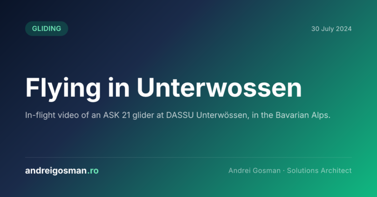 In-flight video of an ASK 21 glider at DASSU Unterwössen, in the Bavarian Alps.