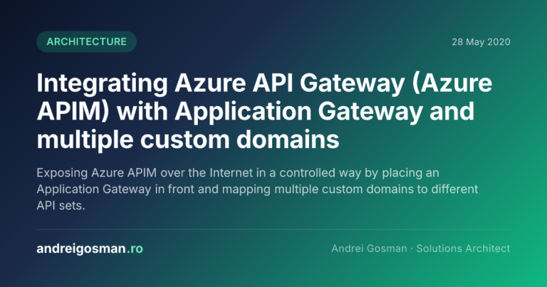 Exposing Azure APIM over the Internet in a controlled way by placing an Application Gateway in front and mapping multiple custom domains to different API sets.