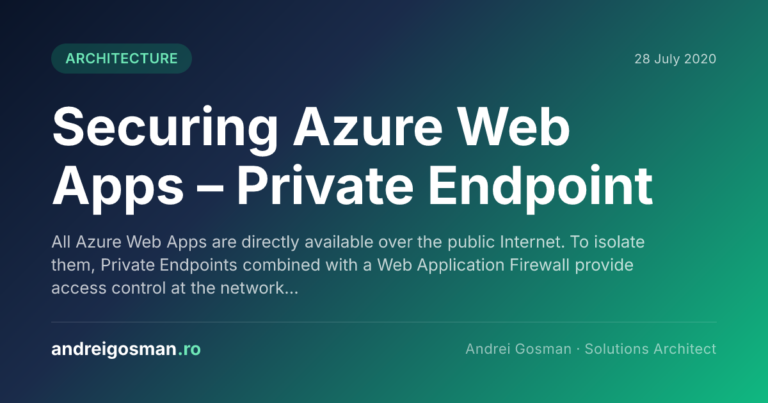All Azure Web Apps are directly available over the public Internet. To isolate them, Private Endpoints combined with a Web Application Firewall provide access control at the network…